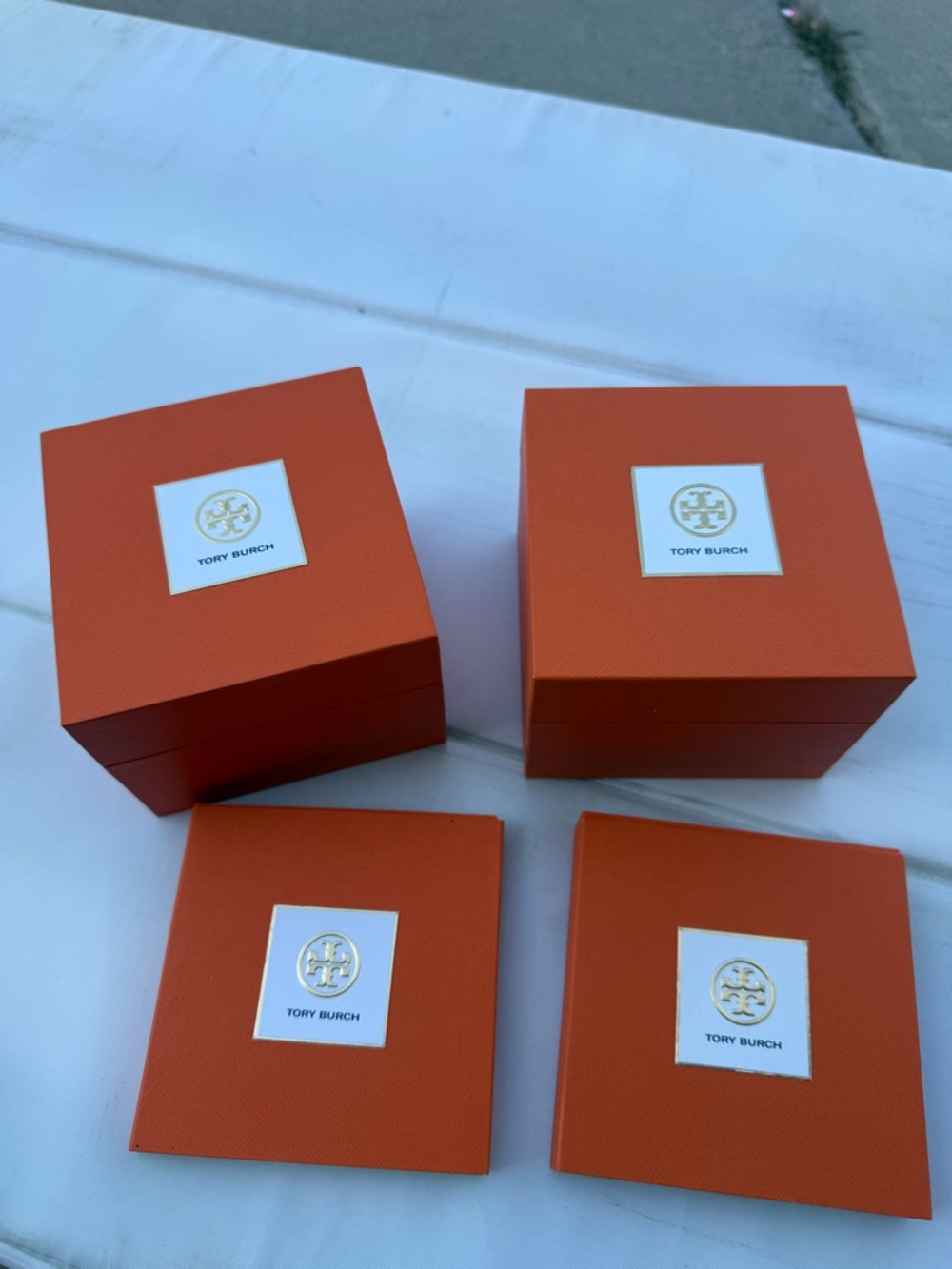 Tory Burch Orange Jewelry Boxes with Gold Logo (Set of 4)